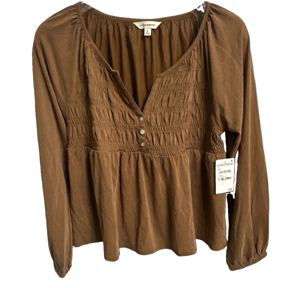 Lucky Brand Brown Long Sleeve Peasant Blouse
